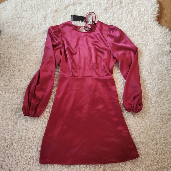 BNWT Vero Moda US M Pink Fushia Long Sleeve Backless Party Mini Dress Coktail - Picture 7 of 16